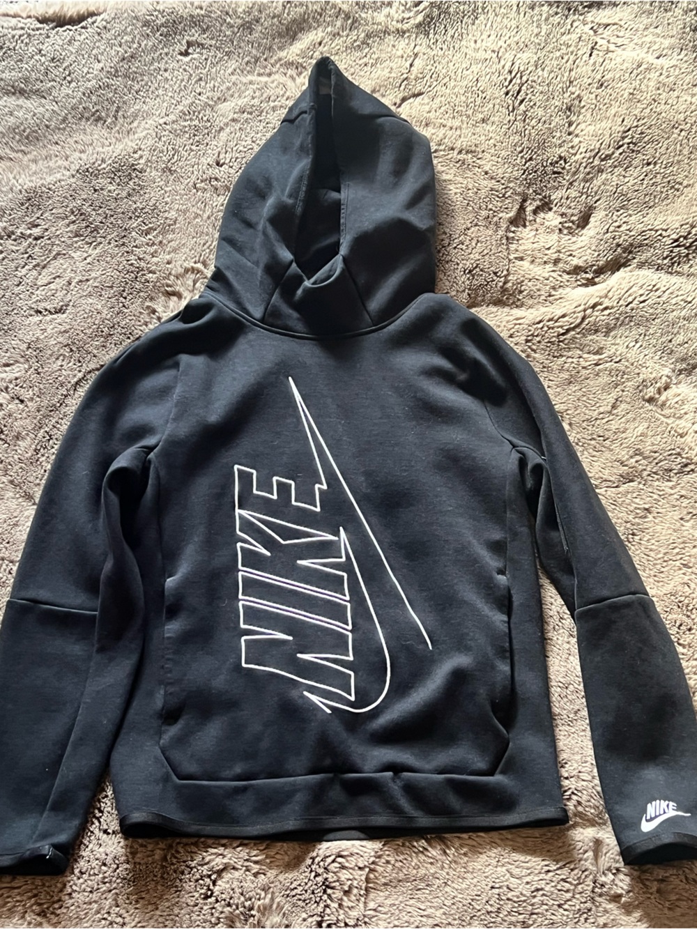 Nike Black Crewneck Hoodie with White Swoosh Logo